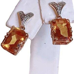 CID Emerald Cut Citrine November Birthstone Stud Earrings